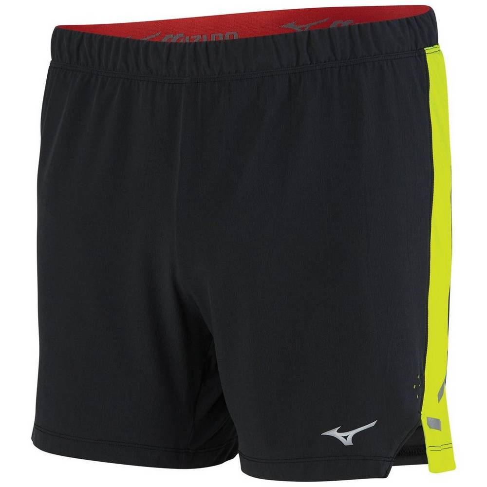 Panske Šortky Mizuno Aero 4.5" Bezecke Čierne/Žlté Vypredaj WRBA24803